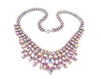 Vintage Large Pink Aurora Borealis Rhinestone Set Geometric Fringe Drop Statement Design Necklace