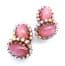 Vintage Large Pink Satin Glass And Aurora Borealis Rhinestone Design Clip On Earrings By Schoffel