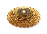 Vintage Large Raised Victorian Revival Style Black Glass And Faux Pearl Set Statement Brooch