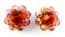 Vintage Large Red And Pink Aurora Borealis Bead Clip On Floral Earrings.