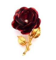 Vintage Large Red Rose Floral Flower Brooch By Exquisite