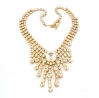 Vintage Large Rhinestone Set Geometric Fringe Drop Statement Design Adjustable Length Choker Necklac