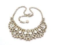 Vintage Large Rhinestone Set Ornate Swag Drop Adjustable Length Statement Design Choker Necklace
