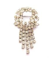 Vintage Large Rhinestone Set Statement Geometric Wreath And Cascade Drop Design Brooch