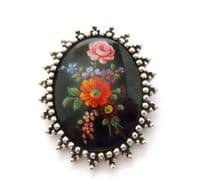 Vintage Large Sarah Coventry Black Floral Design Brooch