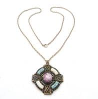 Vintage Large Scottish Celtic Cross Style Faux Gem Set Pendant And Chain Necklace