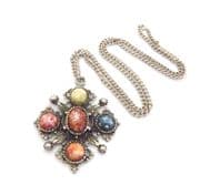 Vintage Large Scottish Celtic Ornate Cross Style Faux Gem Set Necklace