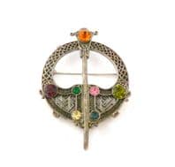 Vintage Large Scottish Celtic Penannular Style Brooch With Rhinestone Detailing