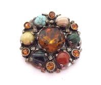 Vintage Large Scottish Celtic Style Faux Cairngorm And Mock Gemstone Detailed Brooch By Miracle