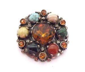 Vintage Large Scottish Celtic Style Faux Cairngorm And Mock Gemstone Detailed Brooch By Miracle