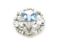 Vintage Large Scottish Style Blue Rhinestone Set Thistle Flower Design Brooch By Mizpah