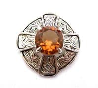 Vintage Large Scottish Style Cross Design Faux Gemstone Detailed Brooch