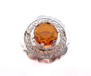 Vintage Large Scottish Style Faux Cairngorm Rhinestone Thistle Flower Detailed Brooch By Mizpah