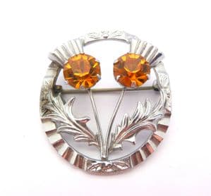 Vintage Large Scottish Style Faux Citrine Thistle Flower Brooch By Mizpah