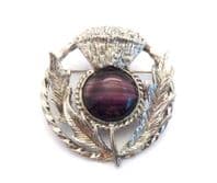 Vintage Large Scottish Thistle Flower Porphyry Glass Set Brooch By Exquisite
