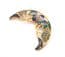 Vintage Large Sea Gems Crescent Shaped Cloisonne Enamel Flower Design Brooch