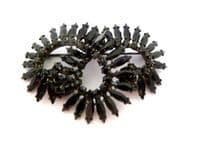 Vintage Large Sherman Signed Black Rhinestone And Jappaned Metal Abstract Design Brooch