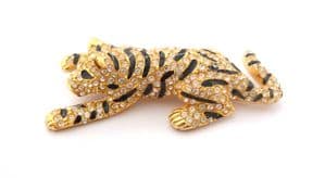 Vintage Large Signed Sardi Rhinestone And Enamel Tiger Big Cat Design Statement Brooch