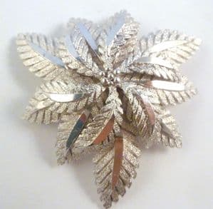 Vintage Large Silver Tone Leaf And Flower Modernist Design Brooch