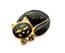 Vintage Large Sleepy Cat Black Enamel And Rhinestone Detailed Brooch