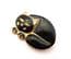 Vintage Large Sleepy Cat Black Enamel And Rhinestone Detailed Brooch