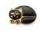 Vintage Large Sleepy Cat Black Enamel And Rhinestone Detailed Brooch