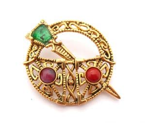 Vintage Large Sol D'or Faux Gem Set Scottish Celtic Penannular Design Brooch