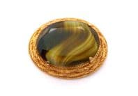 Vintage Large Sphinx Faux Agate Porphyry Glass Set Modernist Design Statement Brooch