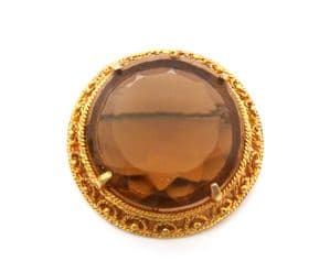 Vintage Large Sphinx Faux Smoky Quartz Rhinestone Set Statement Brooch