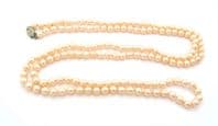 Vintage Long Hand knotted Long Rope Length Faux Pearl Necklace With Ornate Clasp