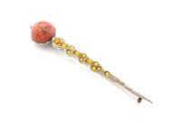 Vintage Long Rhinestone And Marbled Lucite Cabochon Set Scottish Kilt Pin Style Brooch By Mizpah