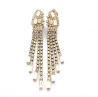 Vintage Long Rhinestone Set Graduating Drop Clip On Statement Design Earrings