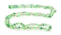 Vintage Long Rope Length Green And Clear Glass Beaded Retro Design Necklace