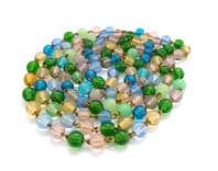 Vintage Long Rope Length Multi Coloured Glass Beaded Retro Style Necklace