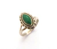 Vintage Malachite And Sterling Silver Boho Style Ring, UK Size N