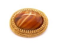 Vintage Marbled Caramel Art Glass Large Oval Shape Modernist Design Brooch By Sphinx