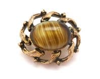 Vintage Marbled Green Porphyry Glass Ornate Modernist Brutalist Design Statement Brooch