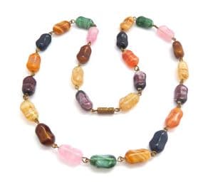 Vintage Marbled Porphyr Glass Beaded Short Length Necklace