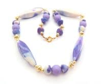 Vintage Marbled Purple Beads Short Length Retro Design Necklace