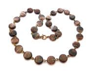 Vintage Marbled Purple Brown Earth Tone Porphyry Glass Disc Beaded Short Length Necklace