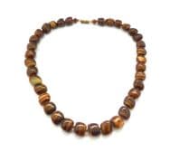 Vintage Marbled Toffee Brown Porphyry Glass Beaded Hand Knotted Short Length Necklace