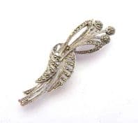 Vintage Marcasite Detailed Ornate Floral Design Brooch