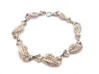 Vintage Marcasite Set Abstract Leaf And Scrolling Panel Design Mid Century Bracelet