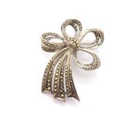 Vintage Marcasite Set Abstract Ribbon And  Bow Design Brooch