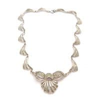Vintage Marcasite Set Abstract Ribbon Bow Design Statement Choker Necklace