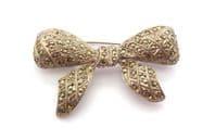Vintage Marcasite Set Bow Design Mid Century Brooch