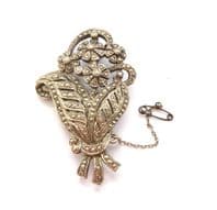 Vintage Marcasite Set Floral Posy Design Brooch Complete With Safety Chain