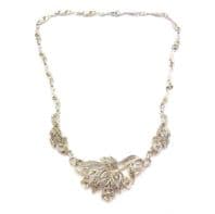 Vintage Marcasite Set Flower Floral Design Choker Statement Necklace