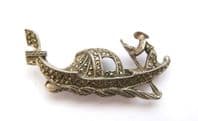 Vintage Marcasite Set Gondola Boat Design Brooch,