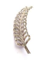 Vintage Marcasite Set Ornate Curving Leaf Design Brooch